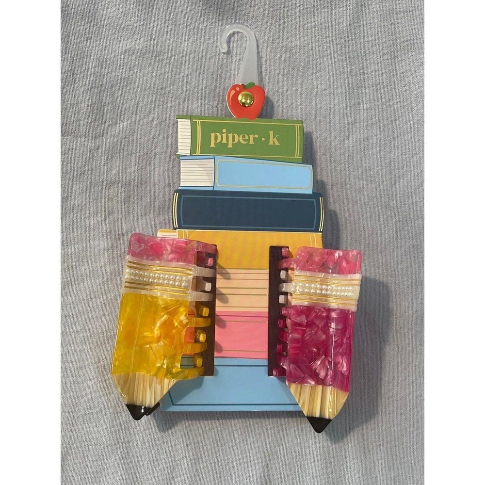 NEW Set of 2 Teacher Themed‎ Large Hair Claw Clips by Piper K - Pencil Shaped